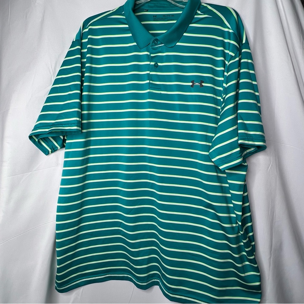 Under Armour Mens Golf Performance Short Sleeve Green Striped Polo Heatgear 2xl
